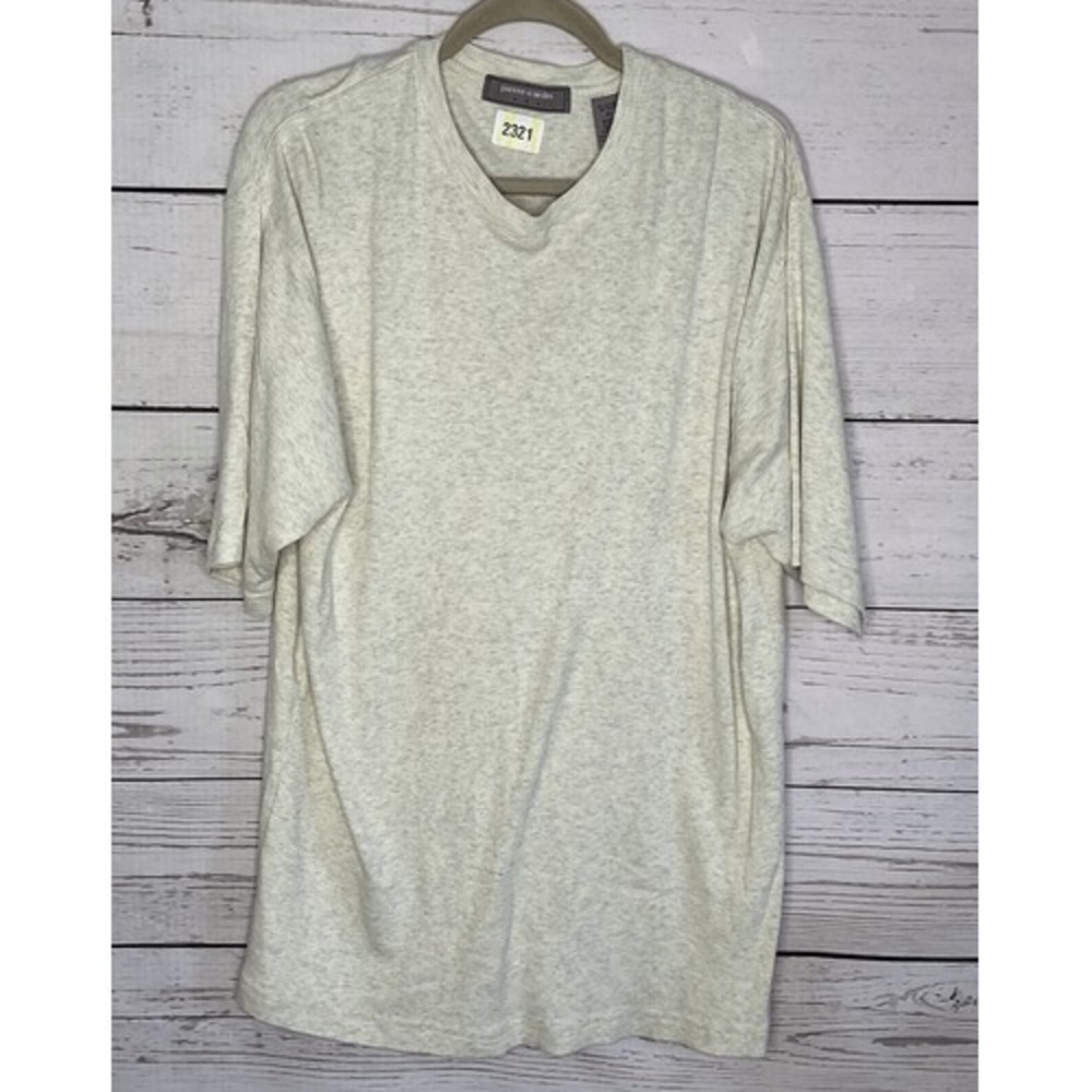 Pierre Cardin Men's XL Ivory Tee Knit Ribbed Pullover Sweater Short Sleeve